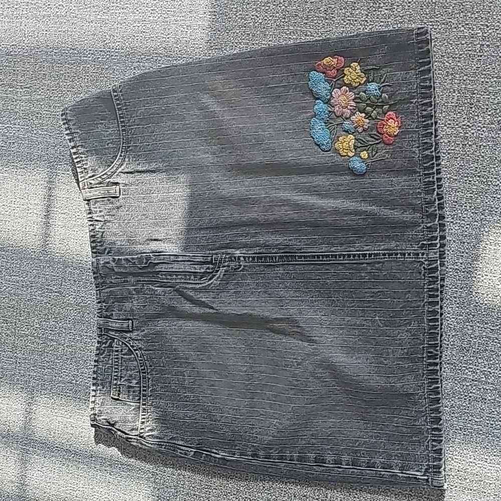 Hand Embroidered Denim Skirt